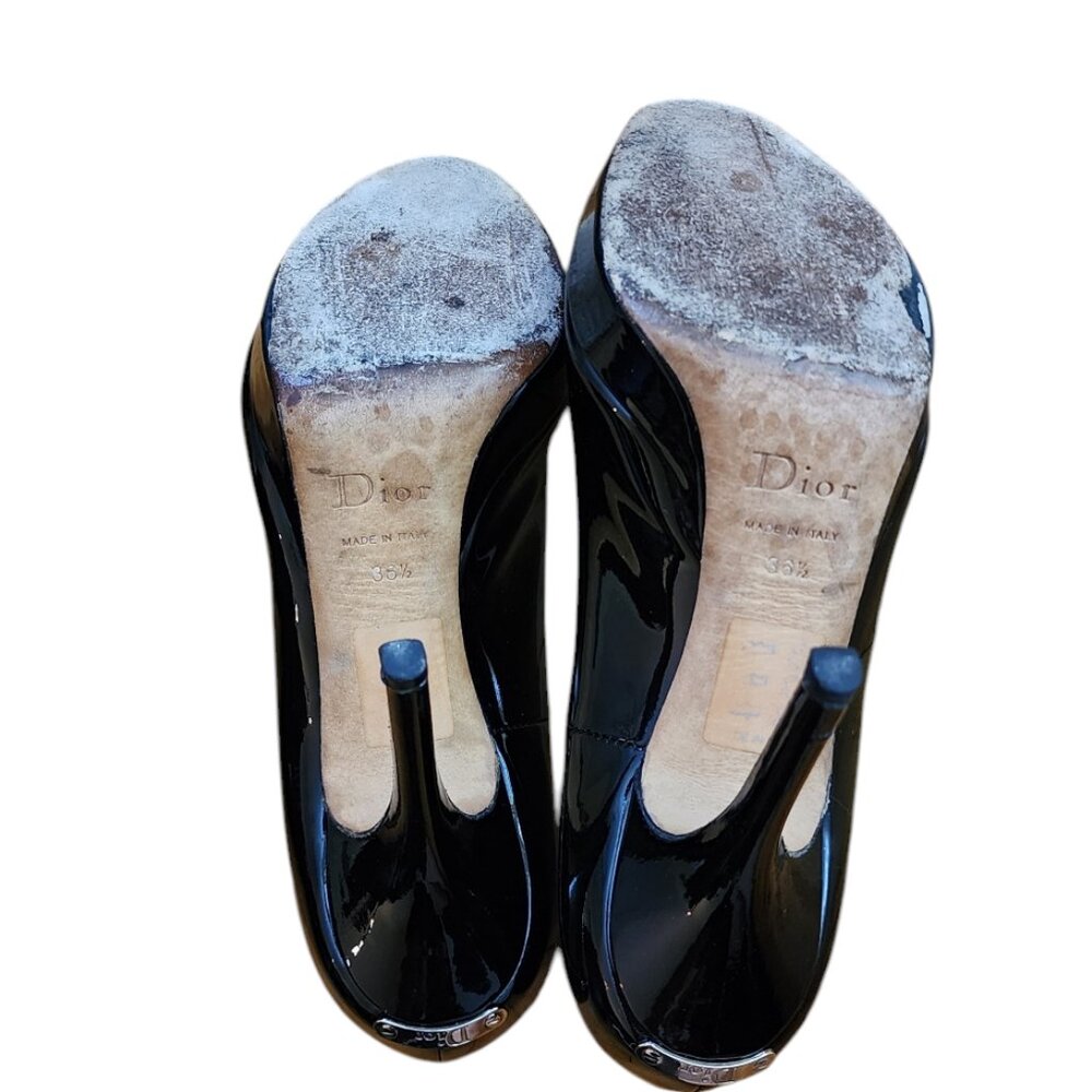 Christian Dior Black Patent Peep Toe Heels Size 6 - Picture 10 of 13